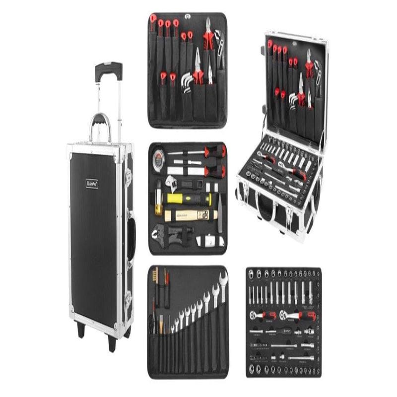 136Pc 1/4&3/8 Drive Aluminium Trolley Case Tool Set AMPRO T45901