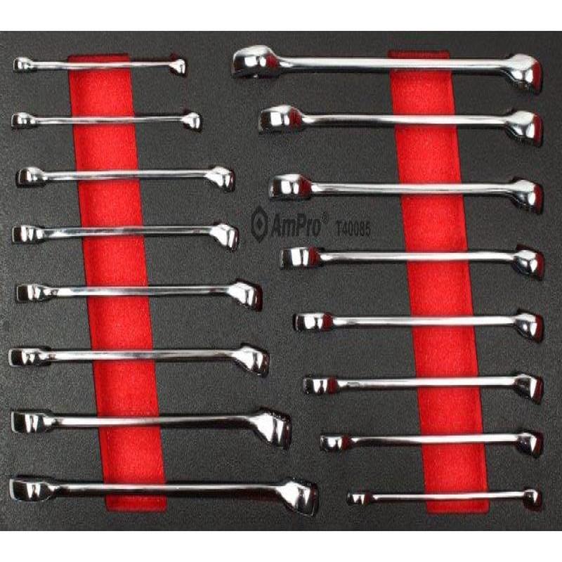16Pc Long Style Combination Wrench Set (Foam Tray) AMPRO T40085