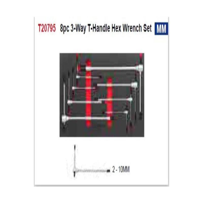 8Pc 3-Way T-Handle Hex Wrench Set (Foam Tray) AMPRO T20795