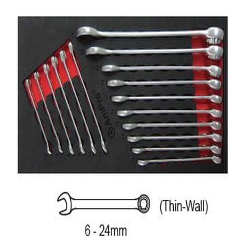 16Pc Thin-Wall Combination Wrench Set (6-24Mm) (Foam Tray) AMPRO T40197