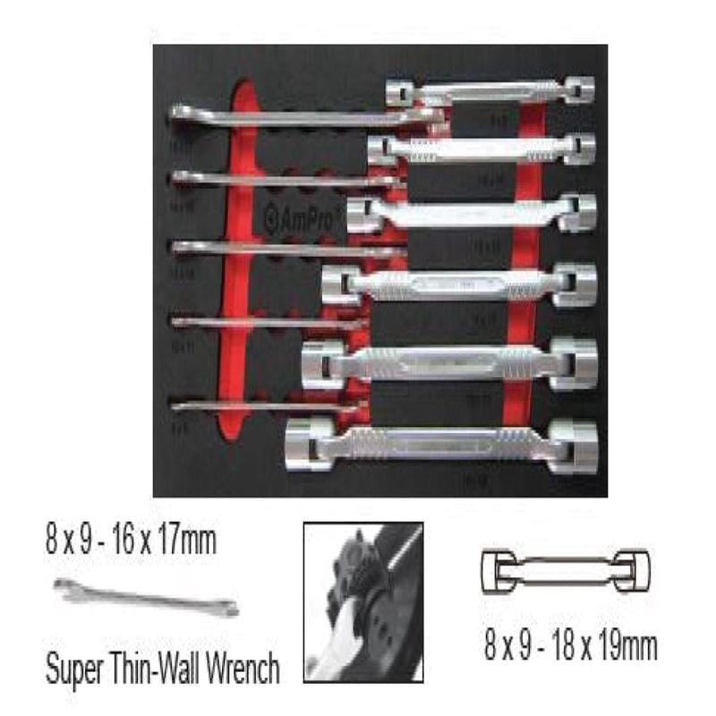 11Pc Low-Prof Open End & Swivel Sock Wrench (Foam Tray) AMPRO T40994
