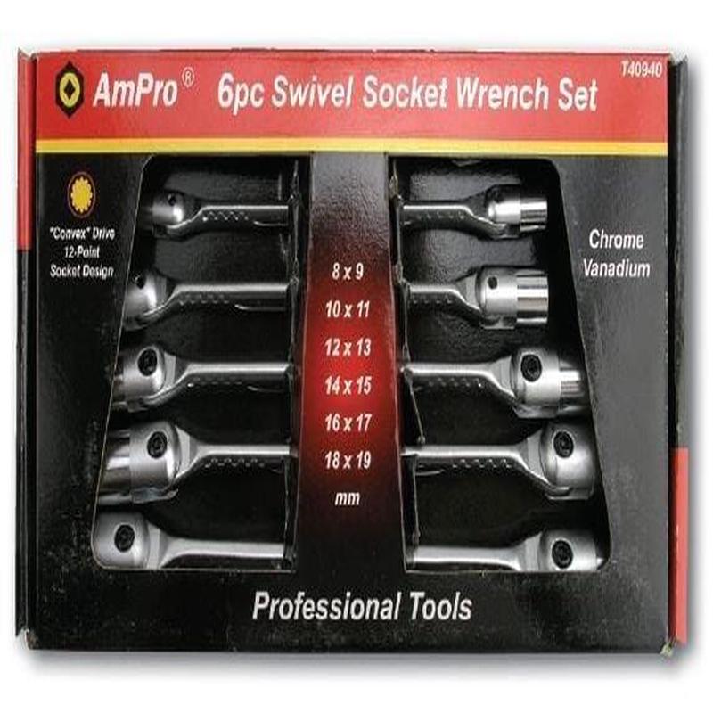 6Pc Double Flex Socket Wrench Set AMPRO T40940
