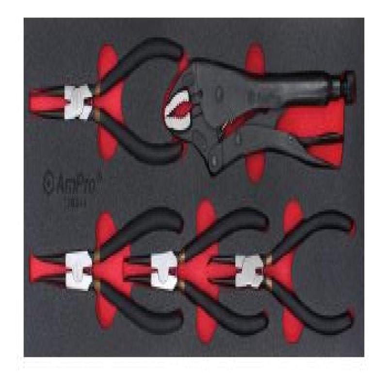 5Pc Snap Ring Pliers & Locking Pliers Set (Foam Tray) AMPRO T28944